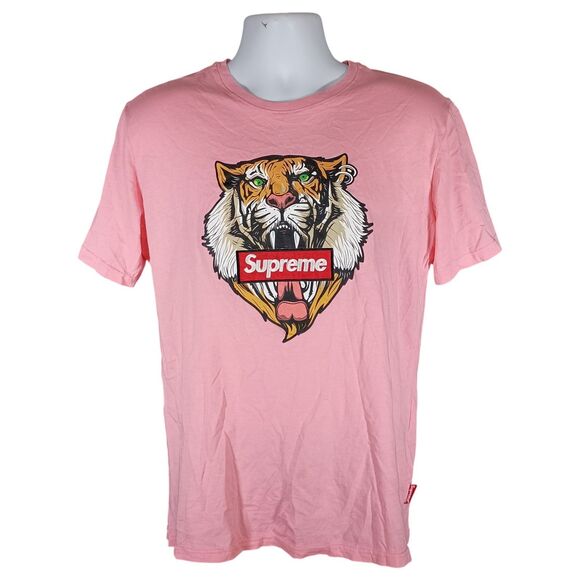 Supreme Spain Tiger T-shirt Mens Medium Pink Cotton Short Sleeve Crew Neck Rare - Picture 1 of 6